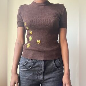 Vintage brown top with colorful detailing